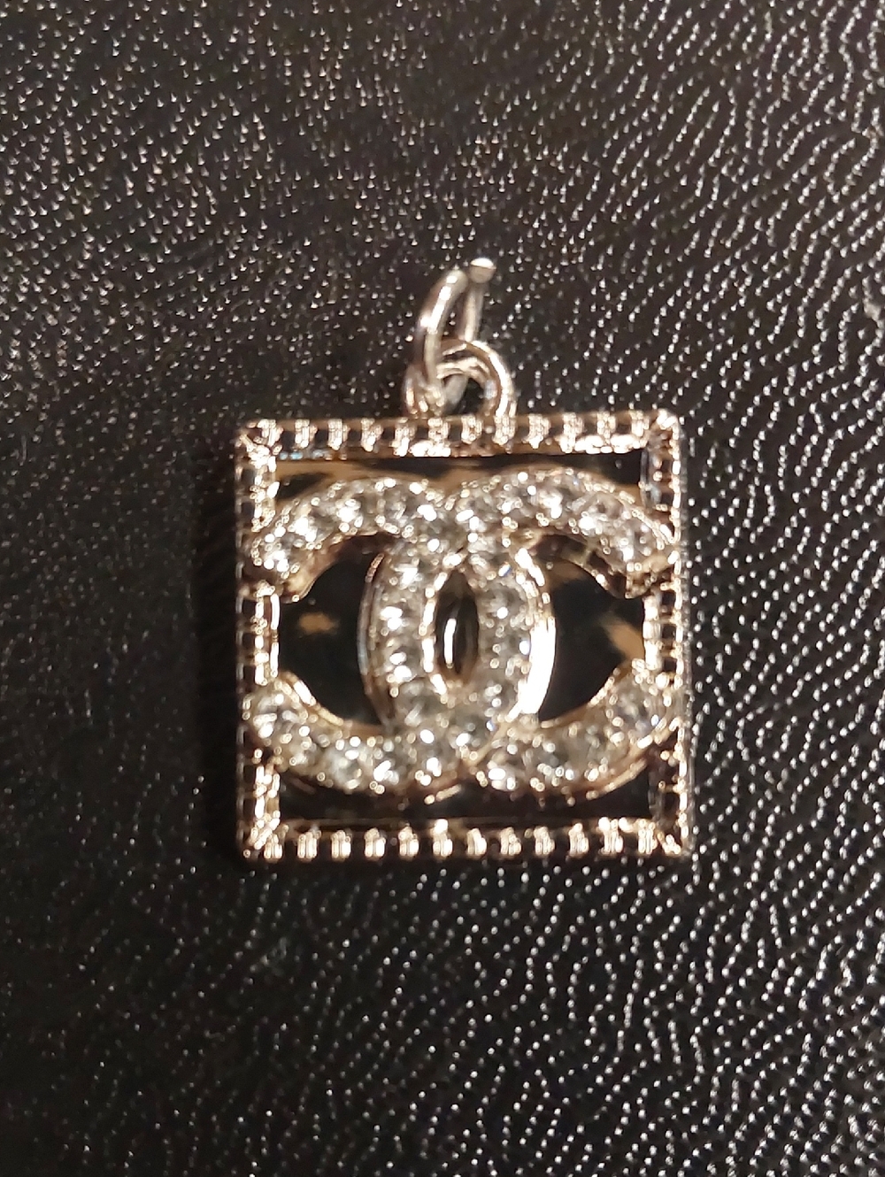 CC Silver & Crystal-Embellished Square Charm Pendant